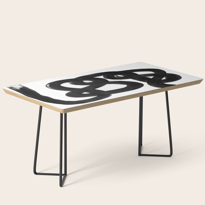 Knots Black & White Minimalist Ink Tribal Mid Century Pattern Dark Painting Pattern Coffee Table Gallery Image 1