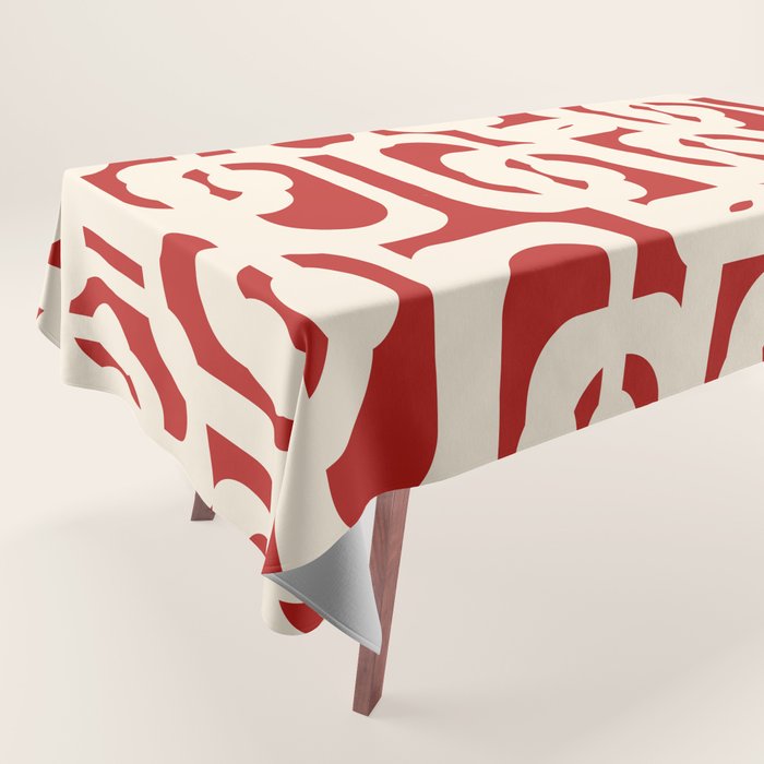 Mid Century Modern Retro Contemporary Loop Pattern in Red and Cream Tablecloth Gallery Image 1