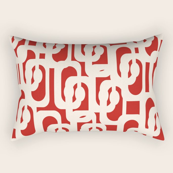 Mid Century Modern Retro Contemporary Loop Pattern in Red and Cream Rectangular Pillow Gallery Image 2