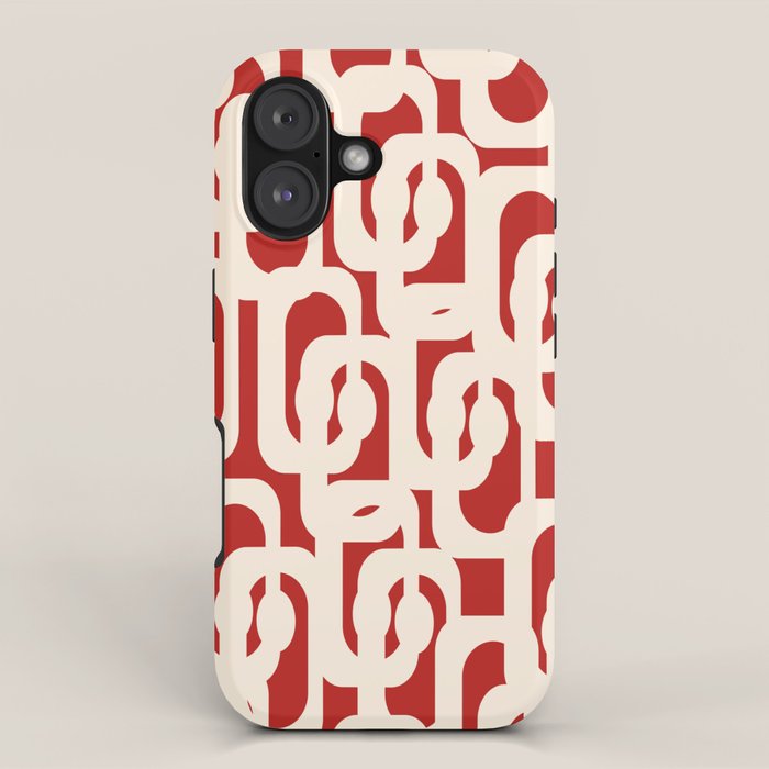 Mid Century Modern Retro Contemporary Loop Pattern in Red and Cream iPhone Case Gallery Image 1
