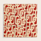 Mid Century Modern Retro Contemporary Loop Pattern in Red and Cream Wood Wall Art Gallery Image 1