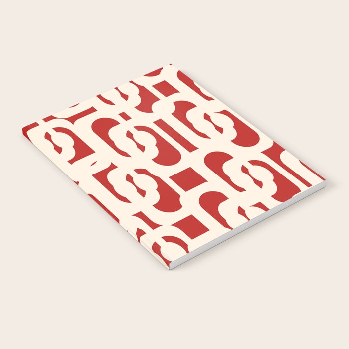 Mid Century Modern Retro Contemporary Loop Pattern in Red and Cream Notebook Gallery Image 1