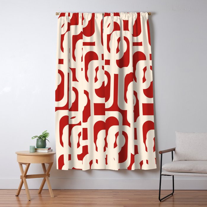 Mid Century Modern Retro Contemporary Loop Pattern in Red and Cream Window Curtain Gallery Image 1