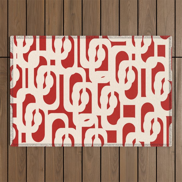 Mid Century Modern Retro Contemporary Loop Pattern in Red and Cream Outdoor Rug Gallery Image 1
