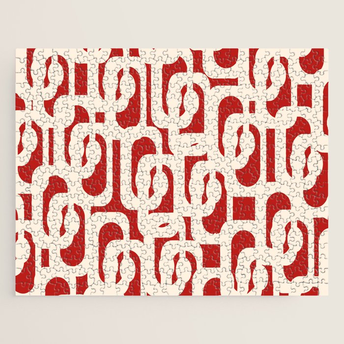 Mid Century Modern Retro Contemporary Loop Pattern in Red and Cream Jigsaw Puzzle Gallery Image 1