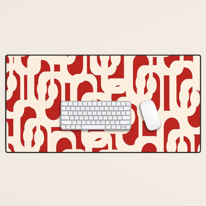 Mid Century Modern Retro Contemporary Loop Pattern in Red and Cream Desk Mat Gallery Image 1