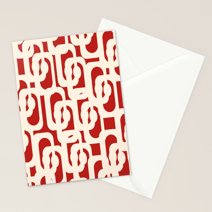 Mid Century Modern Retro Contemporary Loop Pattern in Red and Cream Stationery Card Gallery Image 2