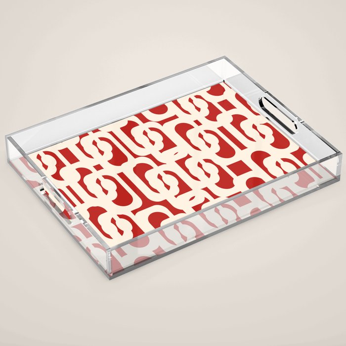 Mid Century Modern Retro Contemporary Loop Pattern in Red and Cream Acrylic Tray Gallery Image 1