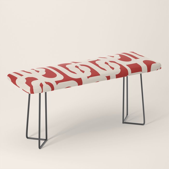 Mid Century Modern Retro Contemporary Loop Pattern in Red and Cream Bench Gallery Image 1