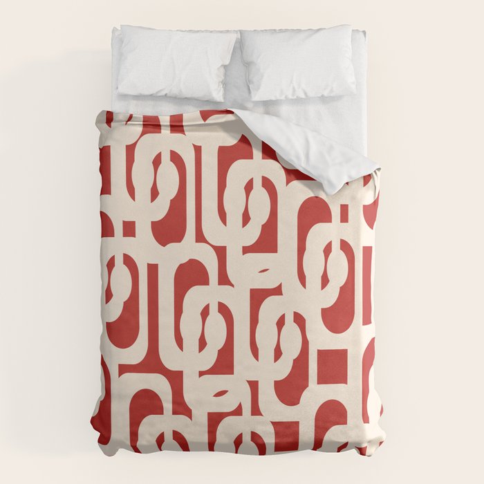 Mid Century Modern Retro Contemporary Loop Pattern in Red and Cream Duvet Cover Gallery Image 6