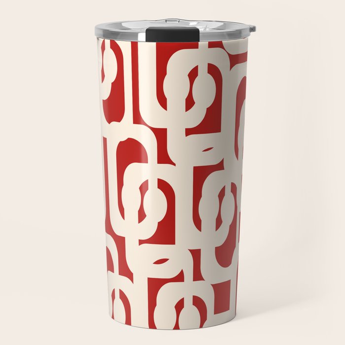 Mid Century Modern Retro Contemporary Loop Pattern in Red and Cream Travel Mug Gallery Image 1