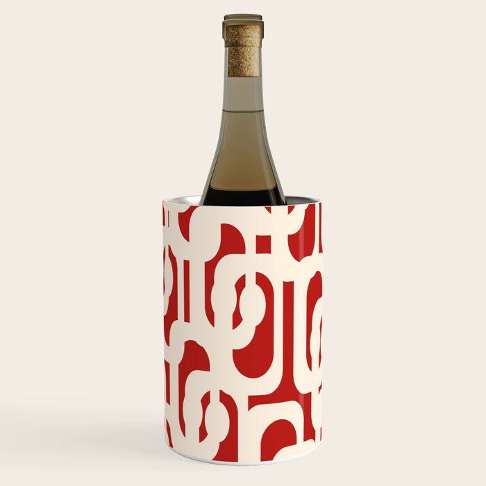Mid Century Modern Retro Contemporary Loop Pattern in Red and Cream Wine Chiller Gallery Image 2