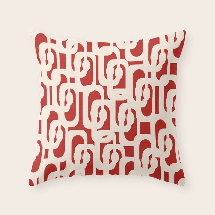 Mid Century Modern Retro Contemporary Loop Pattern in Red and Cream Throw Pillow Gallery Image 6