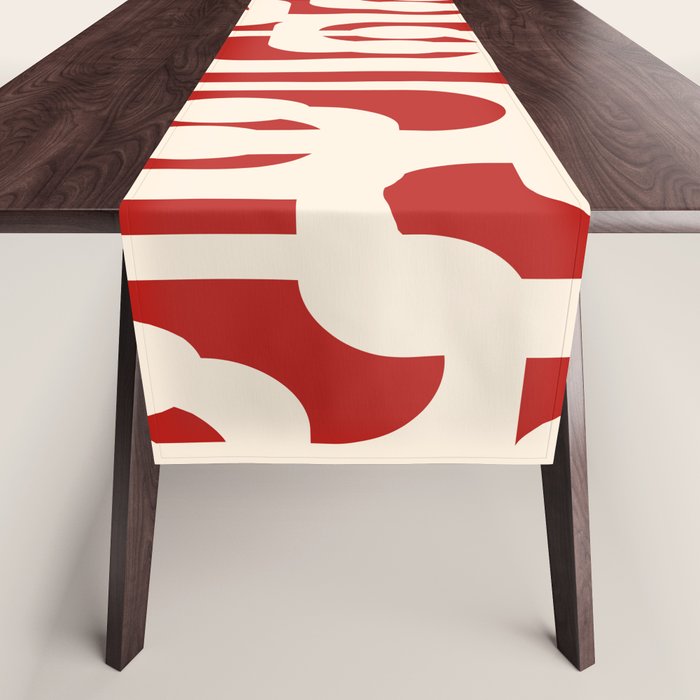 Mid Century Modern Retro Contemporary Loop Pattern in Red and Cream Table Runner Gallery Image 1