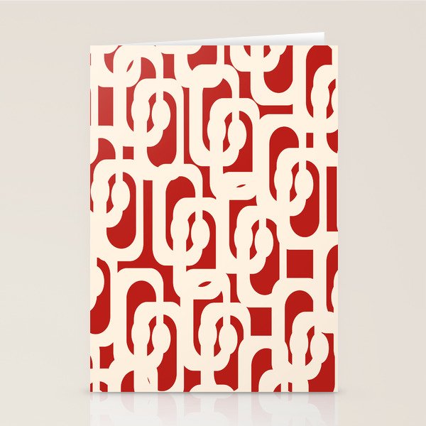 Mid Century Modern Retro Contemporary Loop Pattern in Red and Cream Stationery Card Gallery Image 1