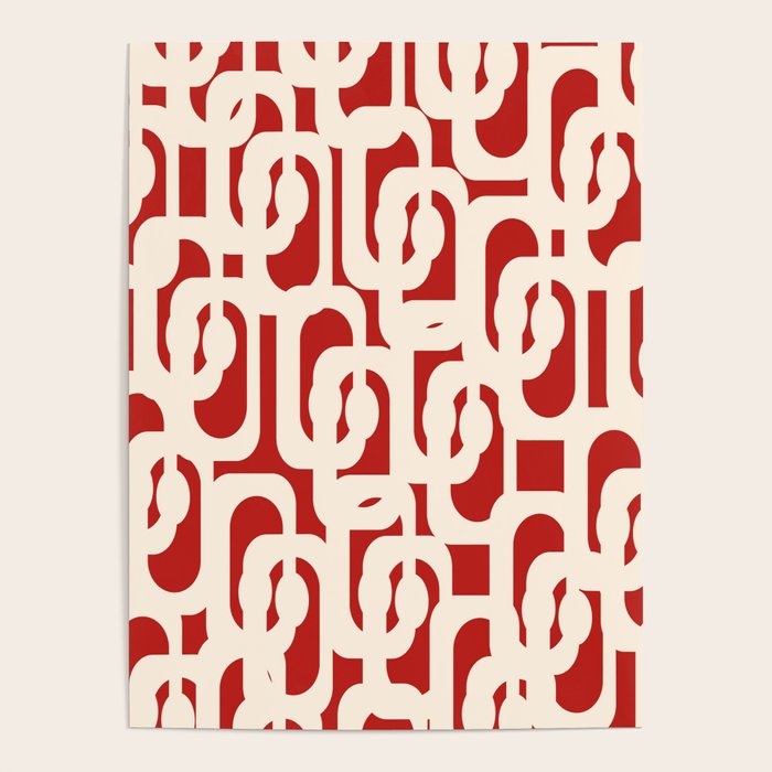 Mid Century Modern Retro Contemporary Loop Pattern in Red and Cream Poster Gallery Image 1