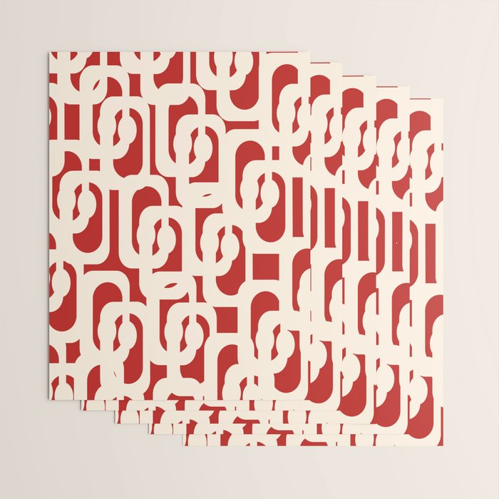Mid Century Modern Retro Contemporary Loop Pattern in Red and Cream Wrapping Paper Gallery Image 3