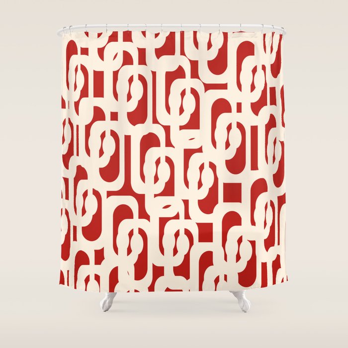 Mid Century Modern Retro Contemporary Loop Pattern in Red and Cream Shower Curtain Gallery Image 1