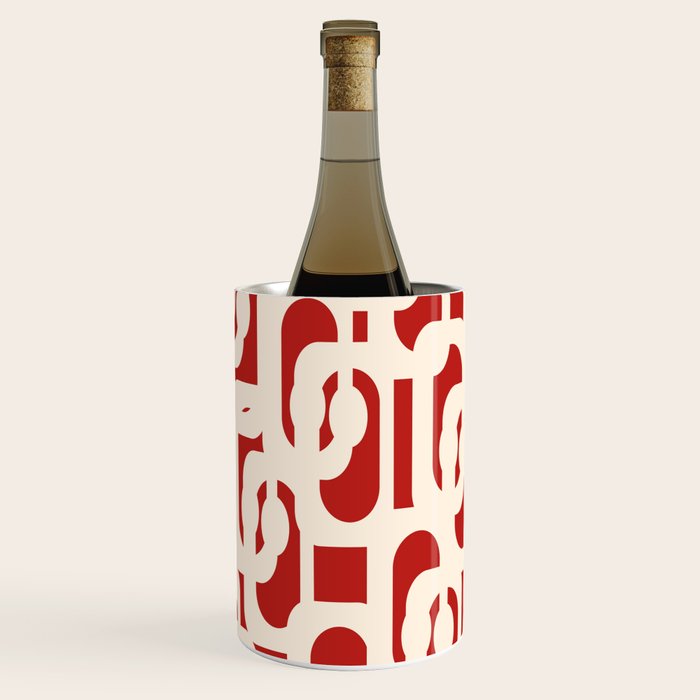 Mid Century Modern Retro Contemporary Loop Pattern in Red and Cream Wine Chiller Gallery Image 3