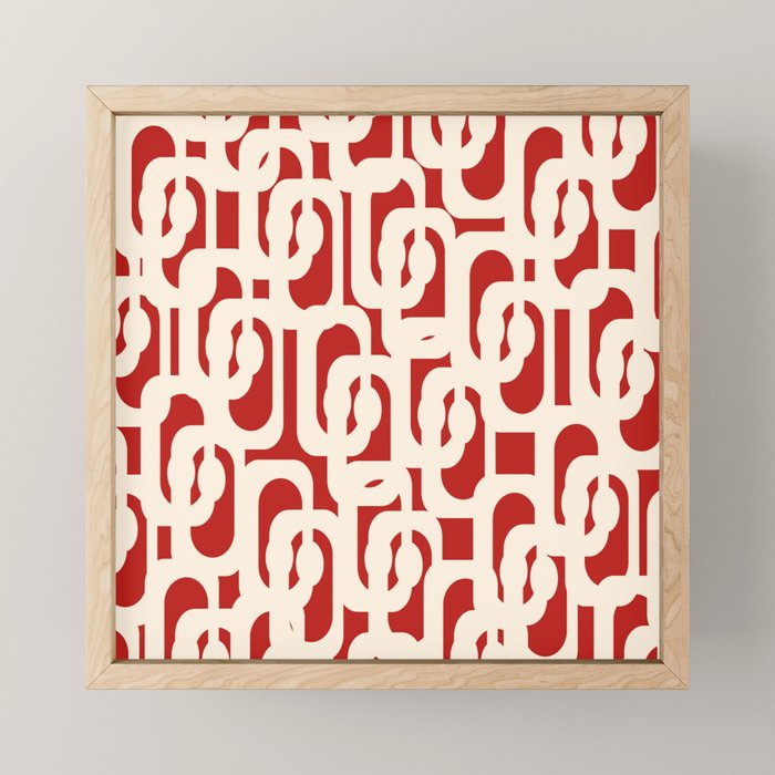 Mid Century Modern Retro Contemporary Loop Pattern in Red and Cream Mini Art Print Gallery Image 1