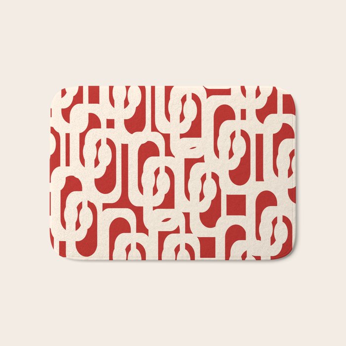 Mid Century Modern Retro Contemporary Loop Pattern in Red and Cream Bath Mat Gallery Image 1