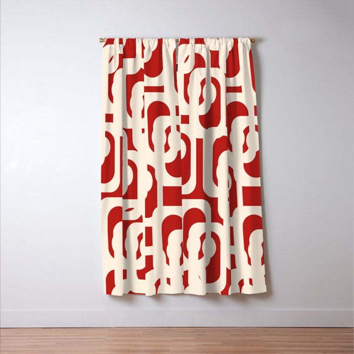 Mid Century Modern Retro Contemporary Loop Pattern in Red and Cream Window Curtain Gallery Image 3