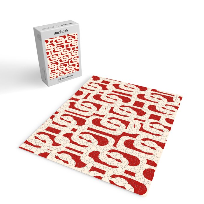 Mid Century Modern Retro Contemporary Loop Pattern in Red and Cream Jigsaw Puzzle Gallery Image 2