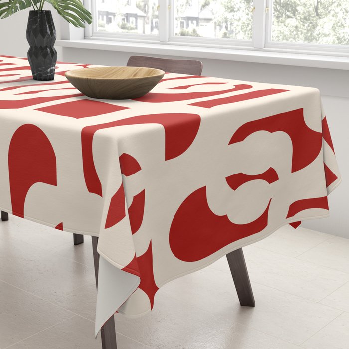 Mid Century Modern Retro Contemporary Loop Pattern in Red and Cream Tablecloth Gallery Image 3