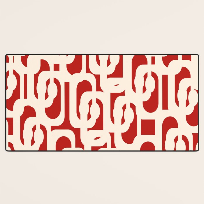 Mid Century Modern Retro Contemporary Loop Pattern in Red and Cream Desk Mat Gallery Image 3