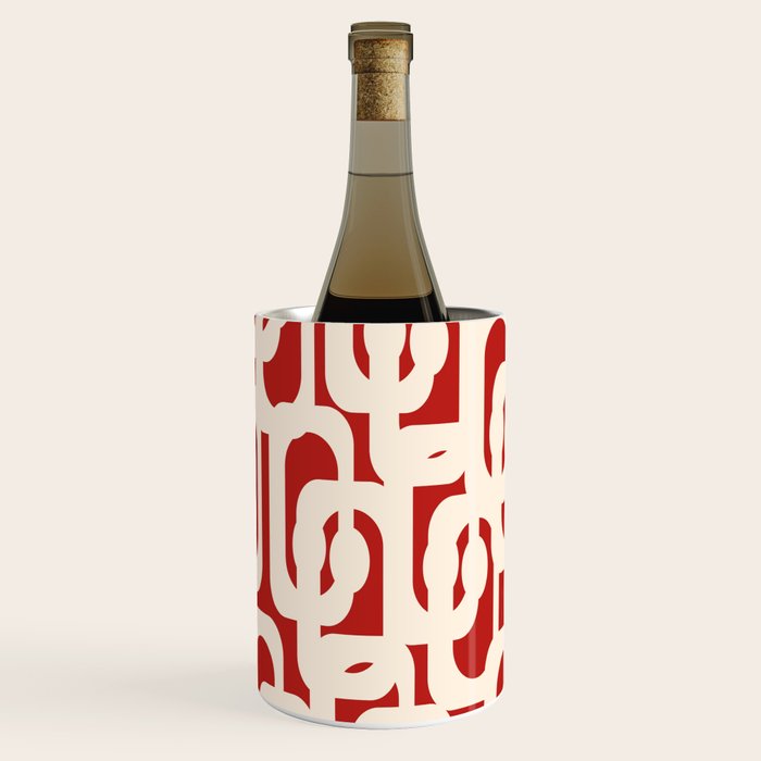 Mid Century Modern Retro Contemporary Loop Pattern in Red and Cream Wine Chiller Gallery Image 1