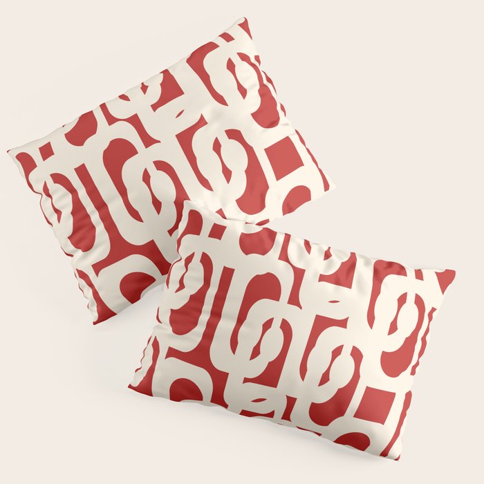 Mid Century Modern Retro Contemporary Loop Pattern in Red and Cream Pillow Sham Gallery Image 1