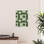 Retro Texture Geometric Squares And Circles Pattern No 5 Sage Green Black White Poster Gallery Image 2