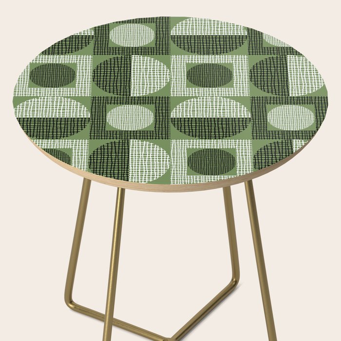 Retro Texture Geometric Squares And Circles Pattern No 5 Sage Green Black White Side Table Gallery Image 2