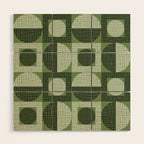 Retro Texture Geometric Squares And Circles Pattern No 5 Sage Green Black White Wood Wall Art Gallery Image 1