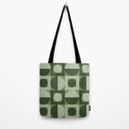 Retro Texture Geometric Squares And Circles Pattern No 5 Sage Green Black White Tote Bag Gallery Image 2