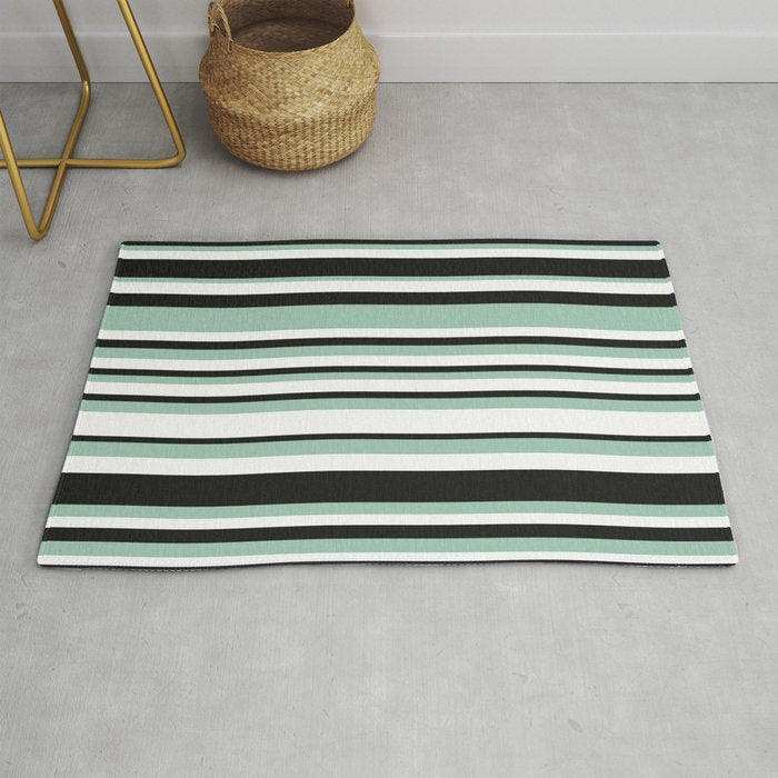 Classic Stripes XII - Mint, Black and White Rug Gallery Image 1