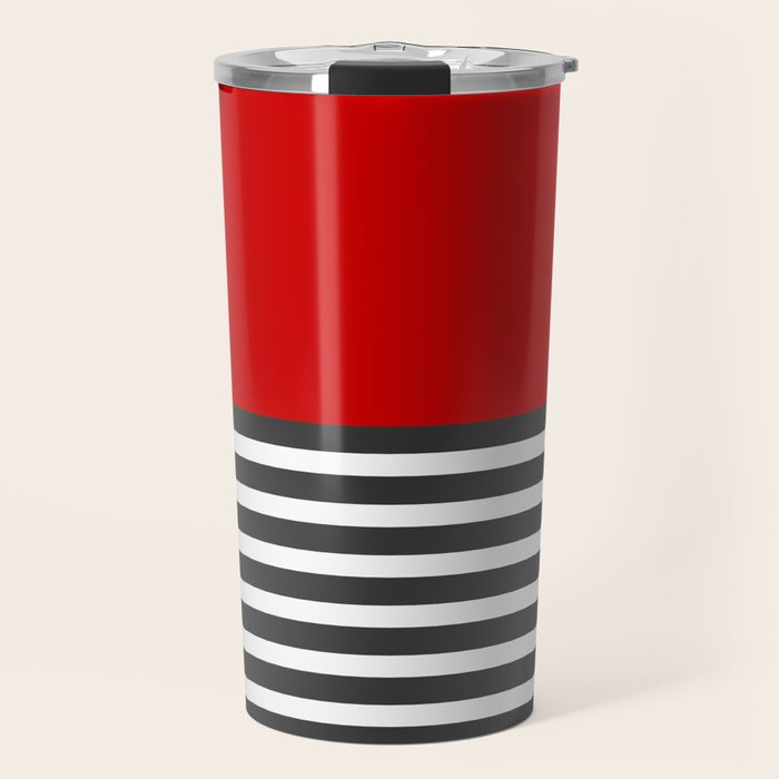 Half Striped Gray - Solid Red Travel Mug Gallery Image 1