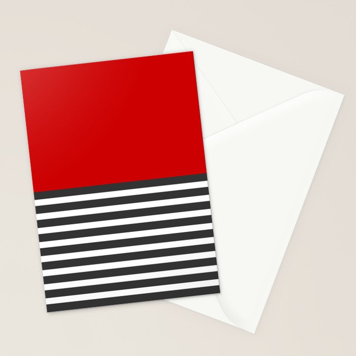 Half Striped Gray - Solid Red Stationery Card Gallery Image 2