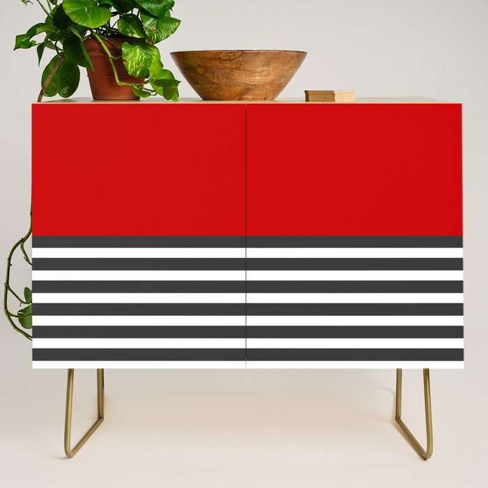 Half Striped Gray - Solid Red Credenza Gallery Image 1