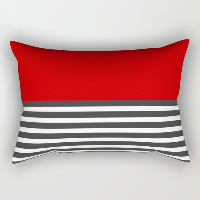 Half Striped Gray - Solid Red Rectangular Pillow Gallery Image 2