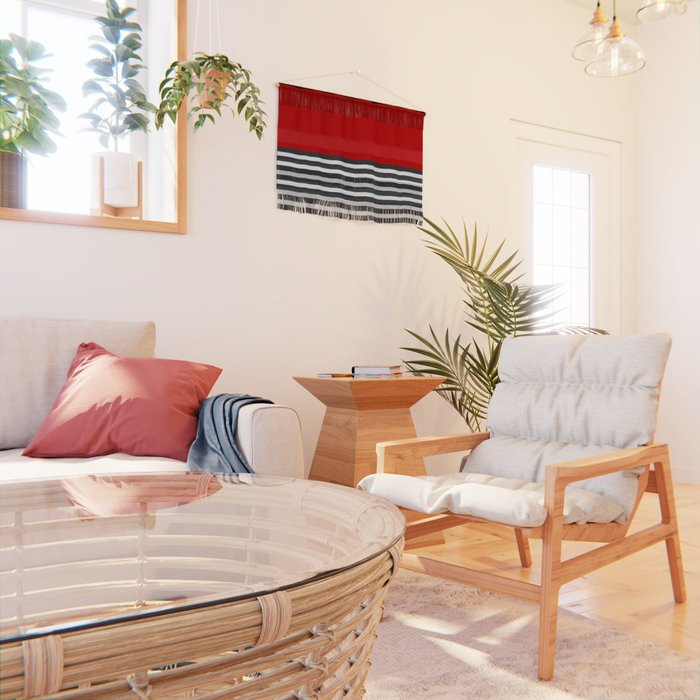 Half Striped Gray - Solid Red Wall Hanging Gallery Image 2