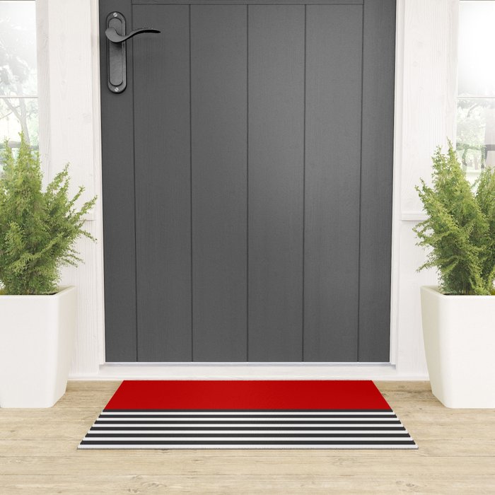 Half Striped Gray - Solid Red Welcome Mat Gallery Image 3