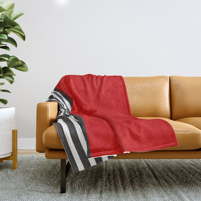 Half Striped Gray - Solid Red Throw Blanket Gallery Image 1