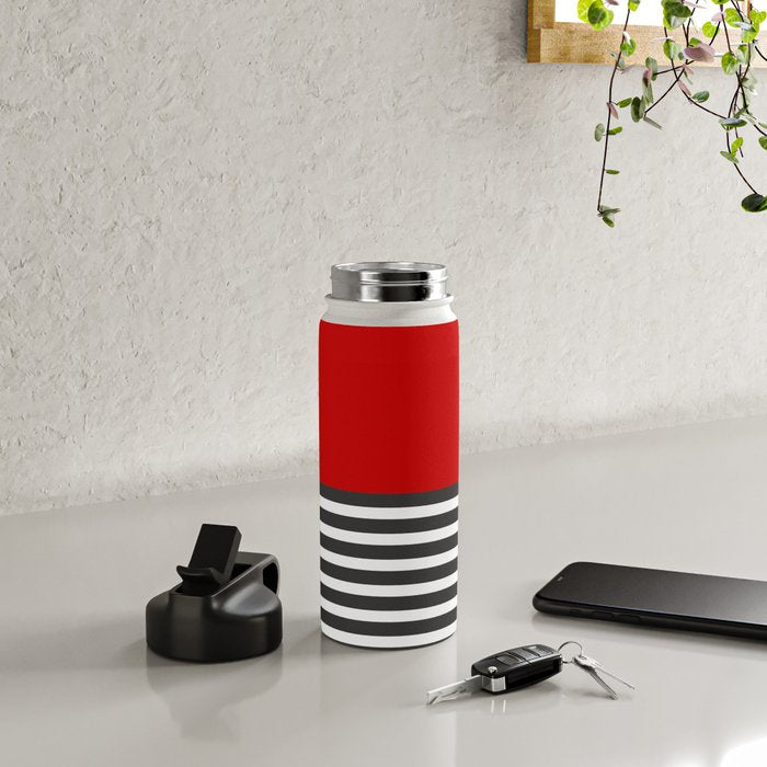 Half Striped Gray - Solid Red Water Bottle Gallery Image 4