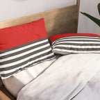 Half Striped Gray - Solid Red Pillow Sham Gallery Image 2