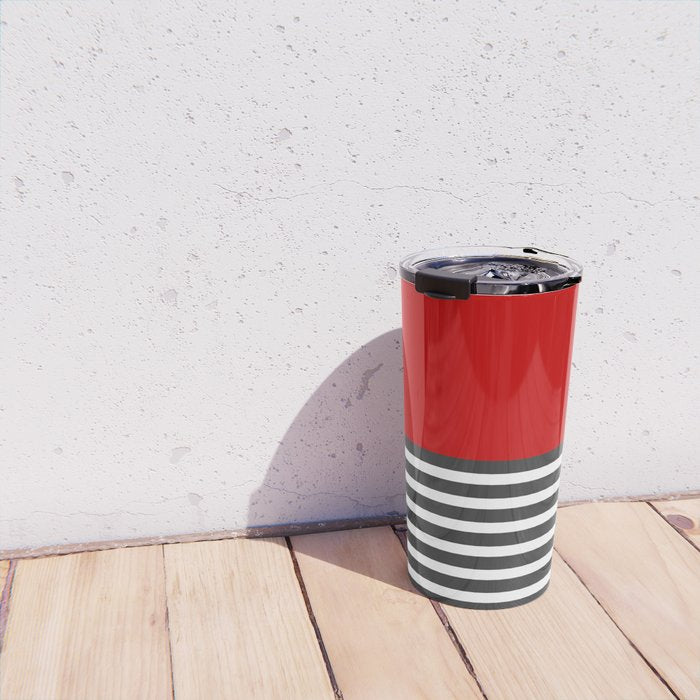 Half Striped Gray - Solid Red Travel Mug Gallery Image 4