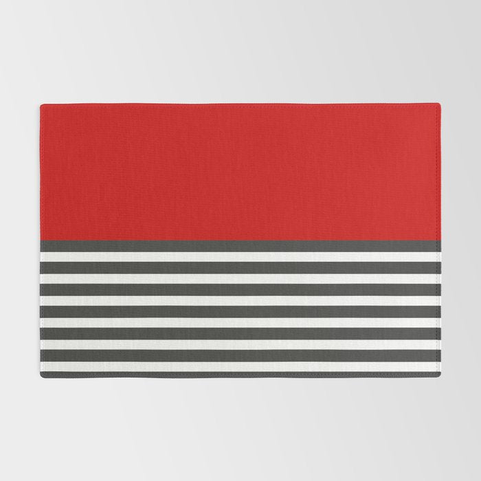 Half Striped Gray - Solid Red Rug Gallery Image 2