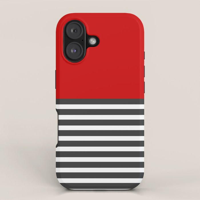 Half Striped Gray - Solid Red iPhone Case Gallery Image 1