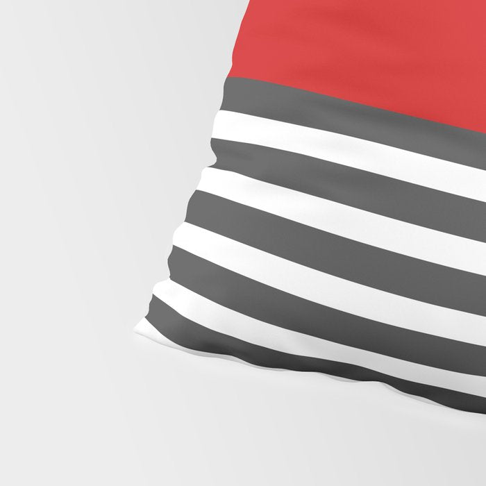Half Striped Gray - Solid Red Pillow Sham Gallery Image 4