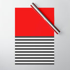 Half Striped Gray - Solid Red Wrapping Paper Gallery Image 1